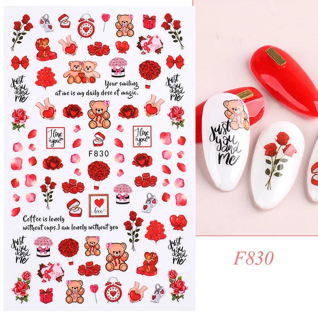 Love & Heart Valentine's Day Nail Stickers – Schwarz Weiß 3D Aufkleber