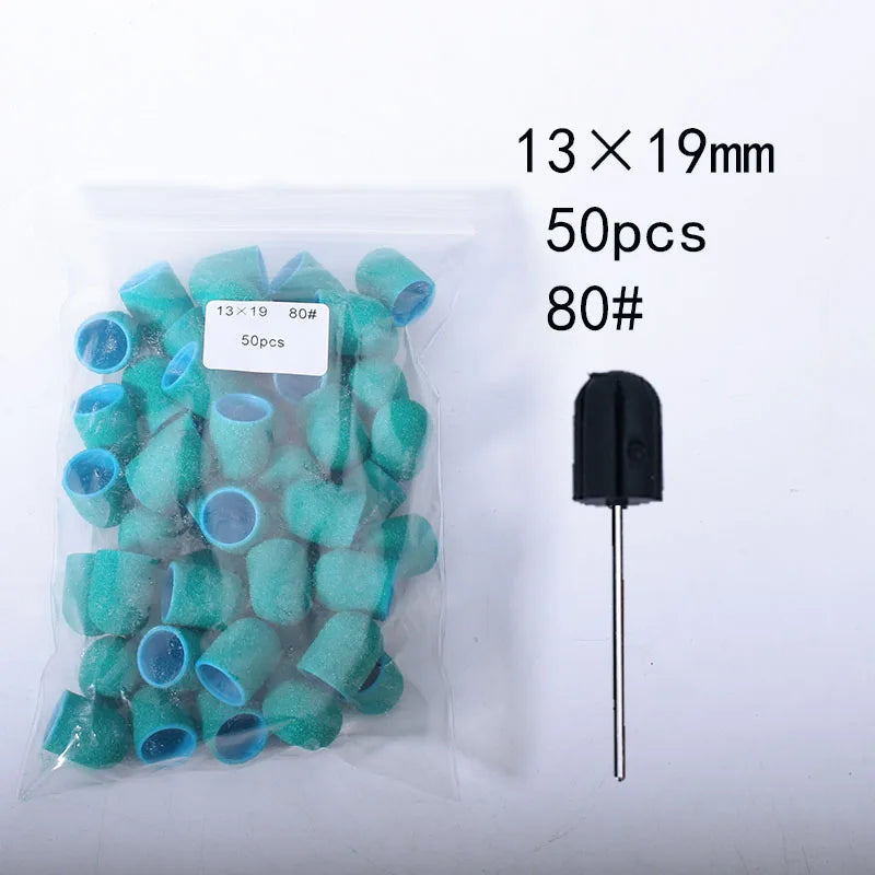 50er Set Schleifkappen für Nagelpflege mit Gummi-Träger – Pediküre & Hornhautentfernung
