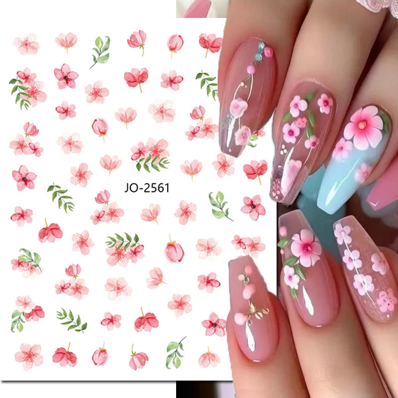 3D Nagelsticker Weißer Pflaumenblüten mit Goldperlen & Schmetterlingen 2.