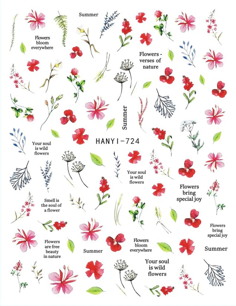 3d Nail Art Stickers Purple Lavenders Bunch Flowers Girls Rabbits Butterflys Decals For Nails Tips Decorations Manicures