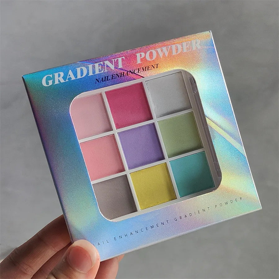 9 Farben Feste Nail Art Patting Powder – Glitzer, Schimmer & Matte Effekt