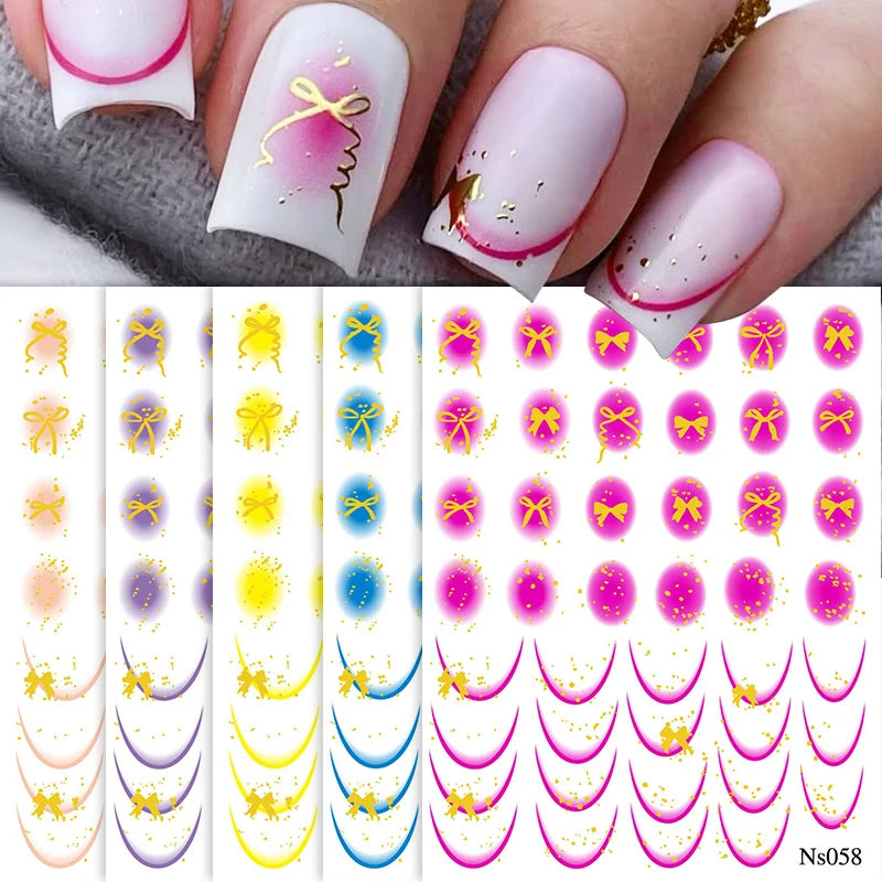 3D Schleifen Nagelsticker – Elegante Gold- & Farbbögen für French & Sommerdesigns