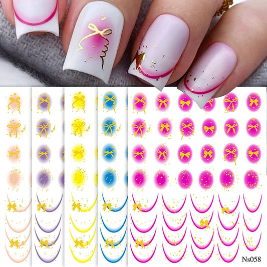 3D Schleifen Nagelsticker – Elegante Gold- & Farbbögen für French & Sommerdesigns