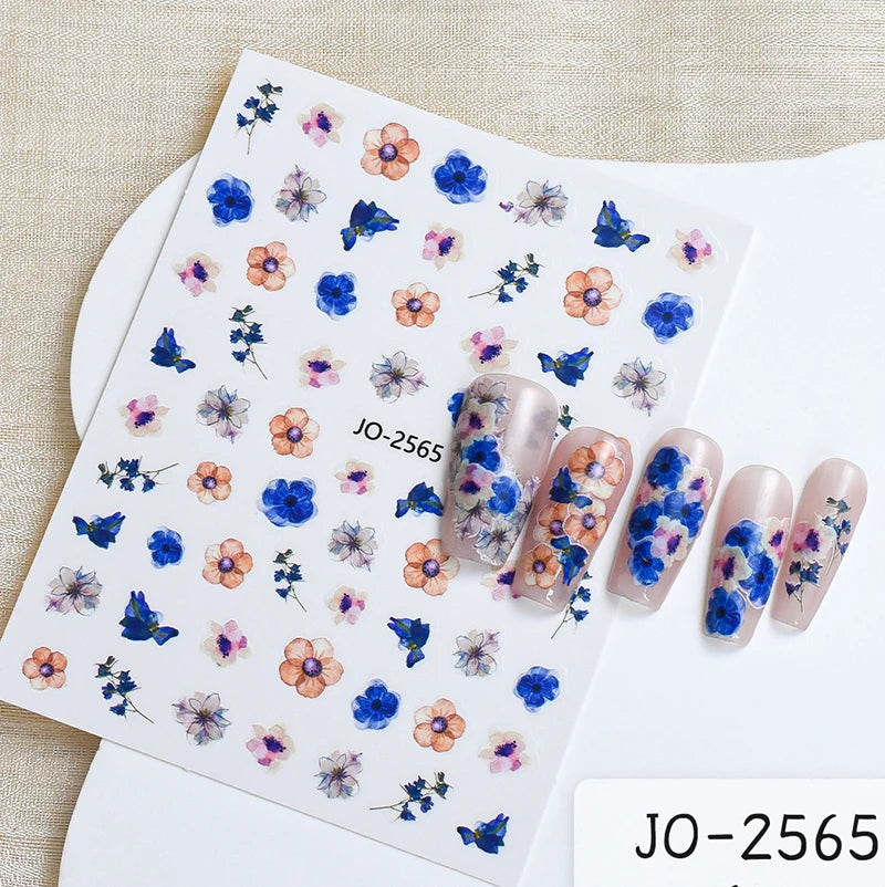 3D Nagelsticker Weißer Pflaumenblüten mit Goldperlen & Schmetterlingen 2.