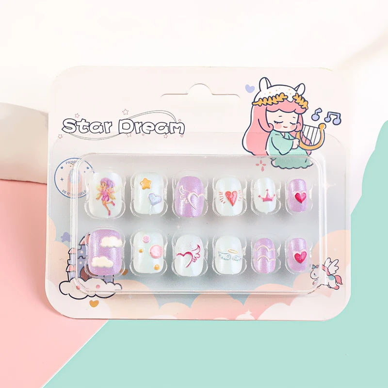 Sanrio Kinder Press-On Nägel – 12 Stück, Hello Kitty, Kuromi, Cartoon Design
