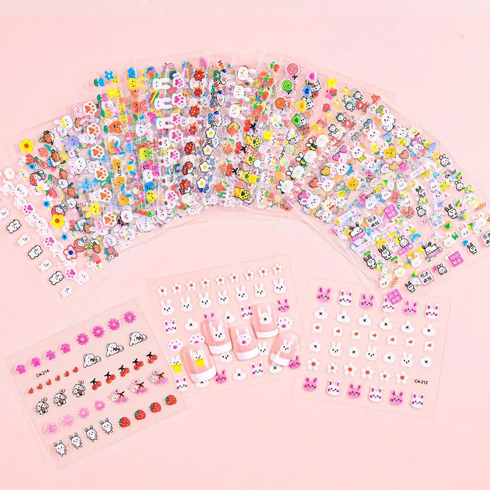 Kinder Nagelsticker „Häschen & Glitzer“ – 30 Stk Cartoon Nail Art mit Pailletten