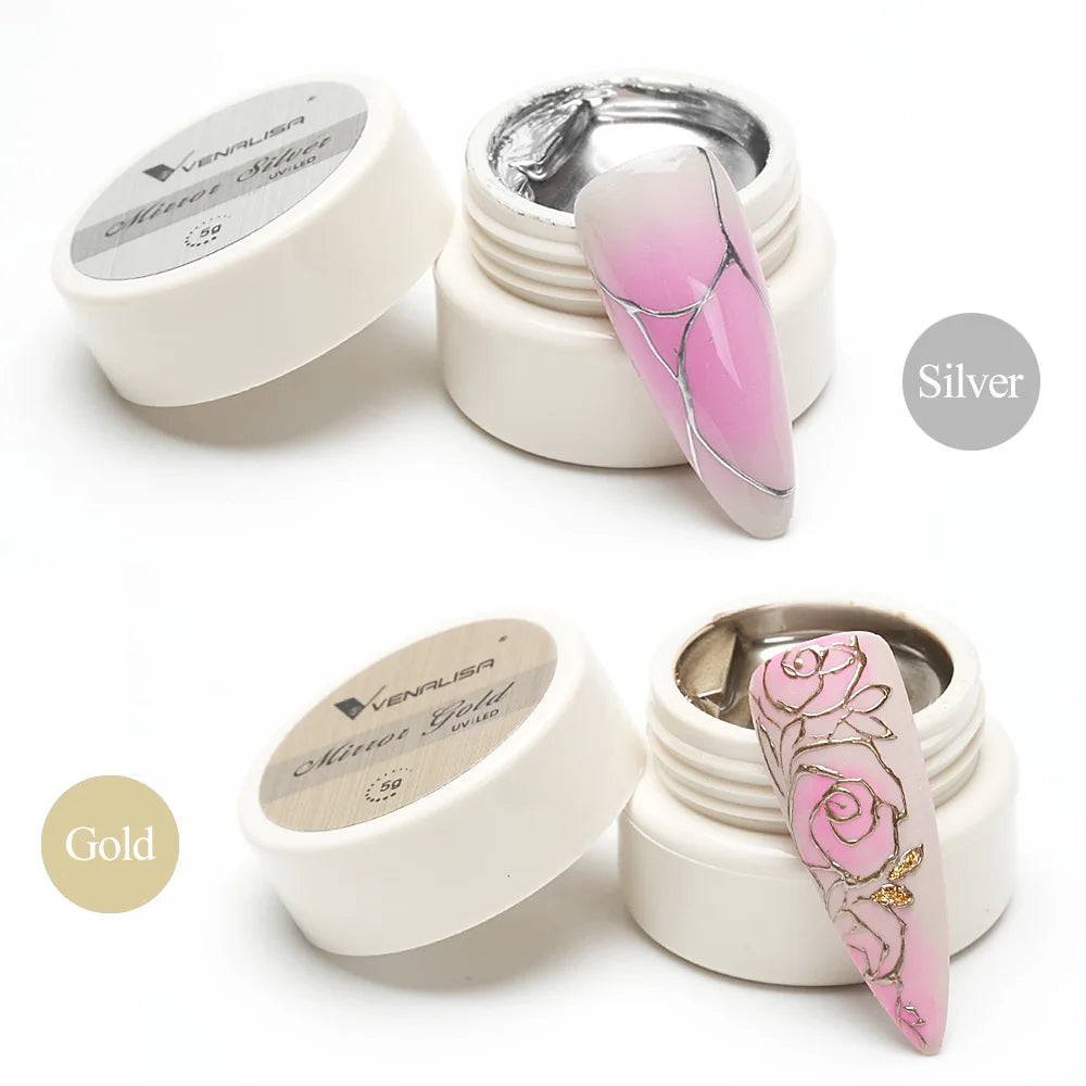 Venalisa 5ml Metallic Mirror Gel – Silber & Gold – UV-Gel für Spiegeleffekt & Modellage