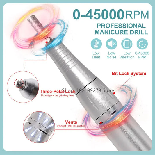 NEW Professional 45000RPM Electric Portable Nail Drill Machine Rechargeable Low Noise Nail Sander File for Manicure Salon Tool