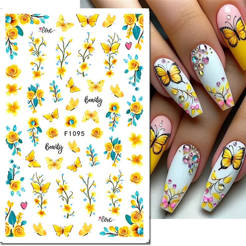3d Nail Art Stickers Purple Lavenders Bunch Flowers Girls Rabbits Butterflys Decals For Nails Tips Decorations Manicures