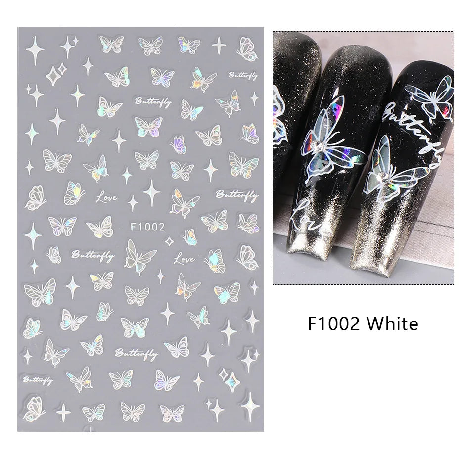 1PCS New 3D Devil's Eye Snake Nail Stickers Nail Art Decoration Black White Flowers Leaves Sticker Nail Art Decals Nail Parts