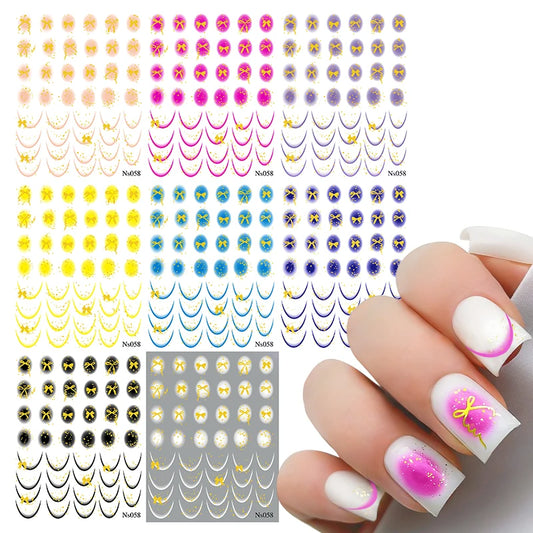3D Schleifen Nagelsticker – Elegante Gold- & Farbbögen für French & Sommerdesigns