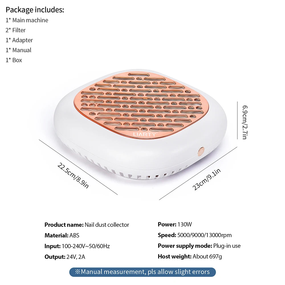 130W Turbo Nagelstaubabsaugung mit 2 Filtern – Bürstenloser Profi Nail Dust Collector für Maniküre & Pediküre