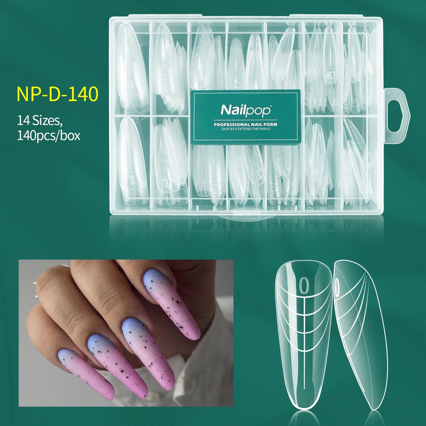 Dual Form Tips – 120 Stück | Wiederverwendbare Press-On Schablonen für Acryl/Polygel mit Nummerierung (14 Größen)