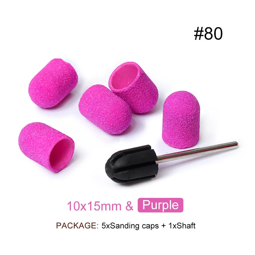 Schleifkappen 5/10/20 Stück – Verschiedene Farben & Grits (80/120/180) + Gummikopf für Nagelfräser