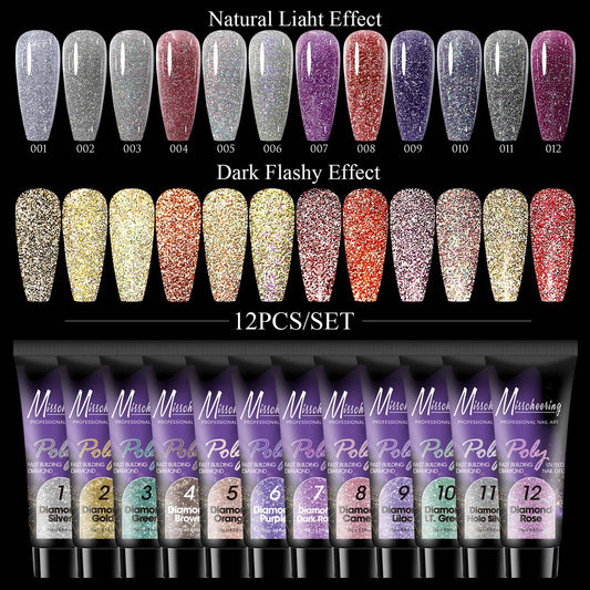 Nagelverlängerungsset mit Pailletten in 12 Farben