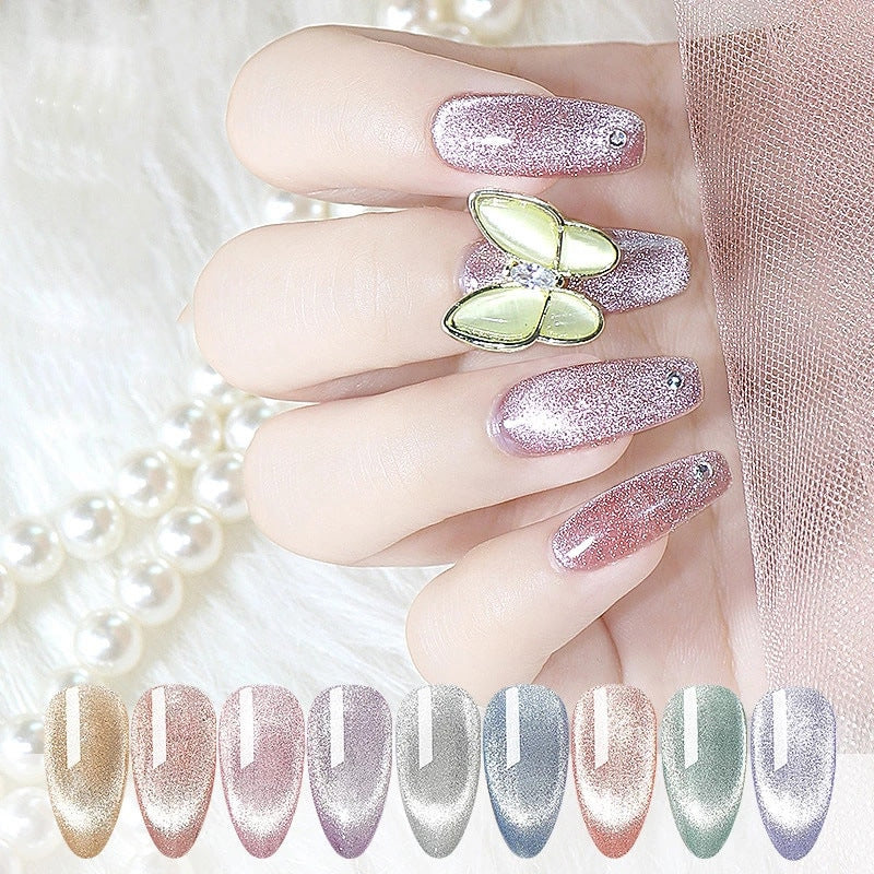 Neue Kristall Cat Eye Serie Nagellack Gel Eis Transparent Silber Weiß Breite Cat Eye Smoothie Mondstein Cat Eye Gel polnisch
