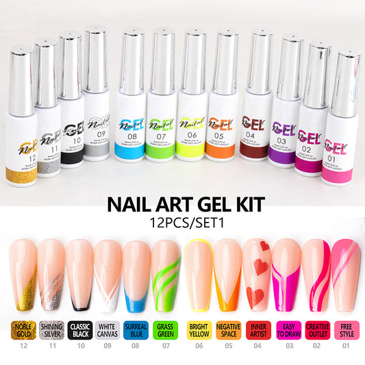 Maniküre Zeichnung Phototherapie Painted Glue 3D Spray Paint Gel 12 Farbset Box