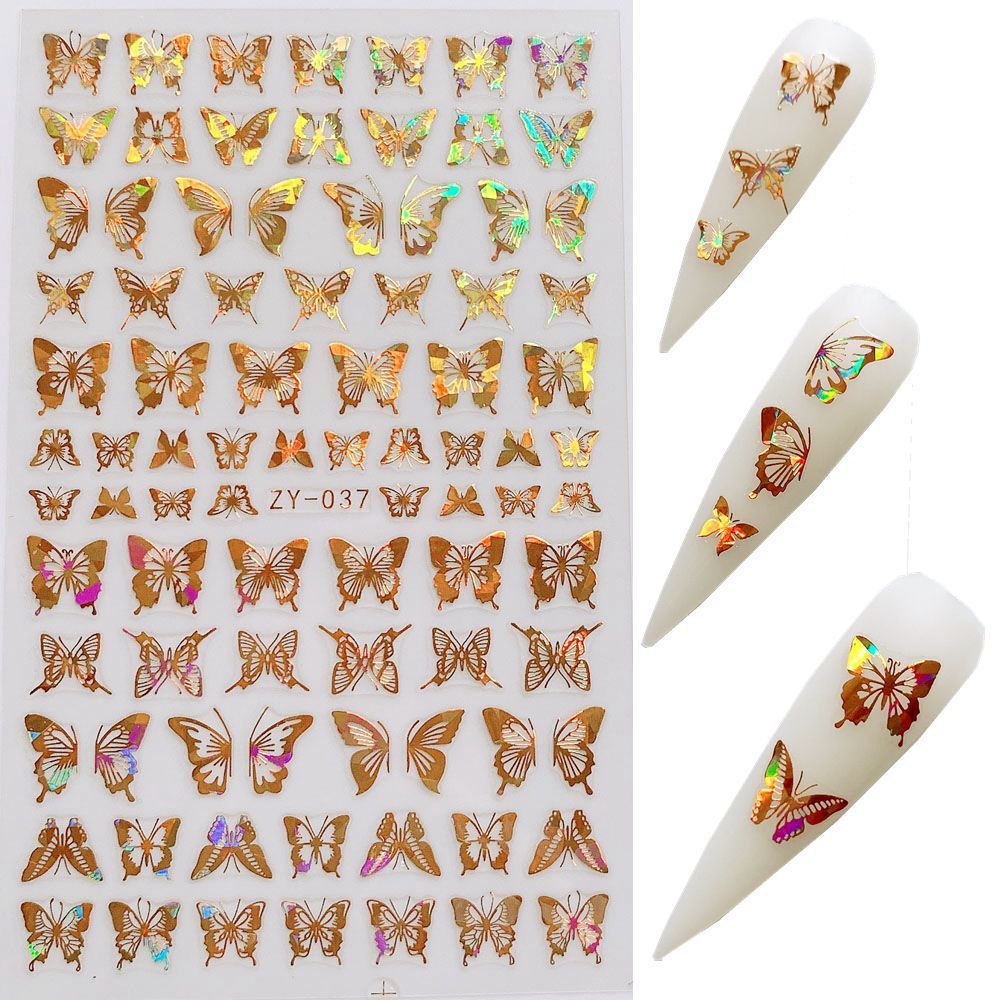 Gold & Silber Schmetterling Nagelsticker – Holografisch | Laser Design | Selbstklebend | 24 Monate Haltbar