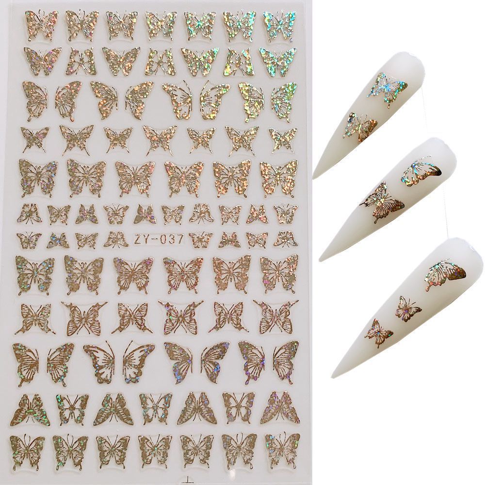 Gold & Silber Schmetterling Nagelsticker – Holografisch | Laser Design | Selbstklebend | 24 Monate Haltbar